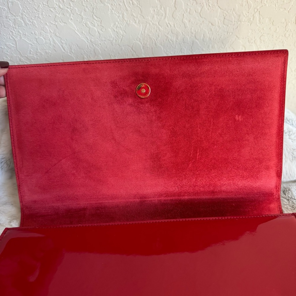 Yves Saint Laurent YSL Belle De Jour Red Patent Leather Clutch P0329 - Picture 8 of 11